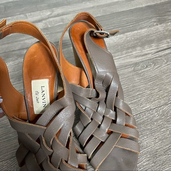 Lanvin Vintage Leather Olive Brown Gladiator Woven Cone Heel Sandals - Picture 14 of 16